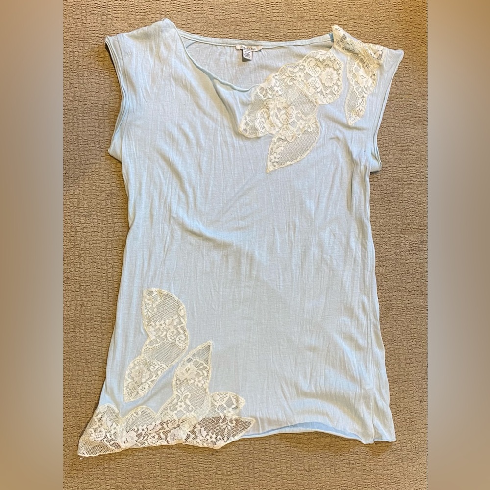 Anthropologie Elegant Lace-Trimmed Light Blue Top